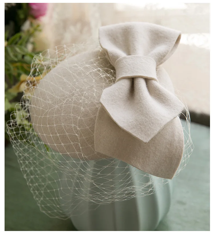 Women Chic Fascinator Hat Cocktail Pillbox Cap Fashion Bowknot Berets Lady Party 100% Wool Felt Fedora Hat Cloche Hat