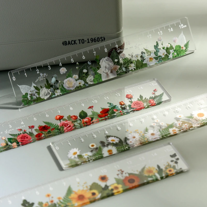 15cm Daisy rose Ruler Multifunction Diy Drawing Tools Student flower Rulers Double-duty School Office Supplies Escolar