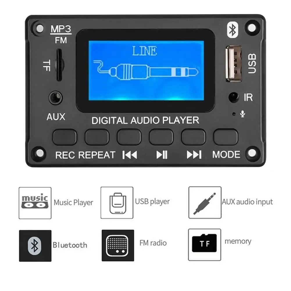 Mp3 Player Decoding Board Bluetooth USB SD BT FM Line In Music MP3 Player Module DOTS LCD Digital Audio Player Decoding Board