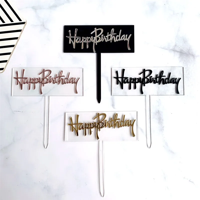 New Happy Birthday Acrylic Cake Topper Gold Silver Cupcake Topper For Kids Girls Birthday Party Cake Decorations Baby Shower