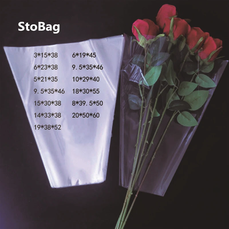 

StoBag 100pcs Rose Flower Package Clear Bags Birthday Party Wedding Gift Decoration Supplies DIY Handmade Favor OPP Bag