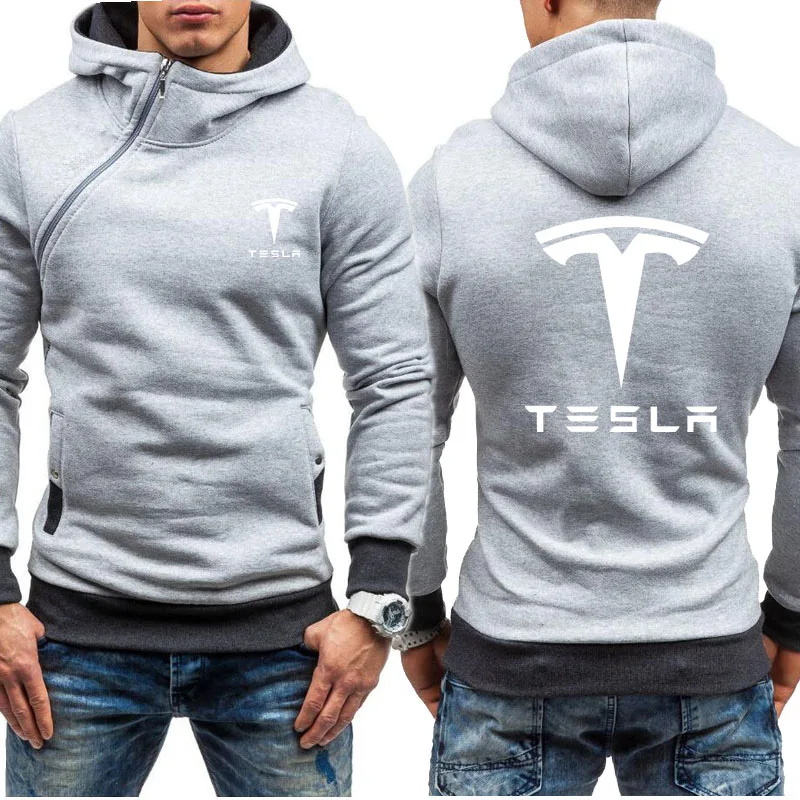 Tesla Men Hoodie Diagonal zipper Sweatshirt