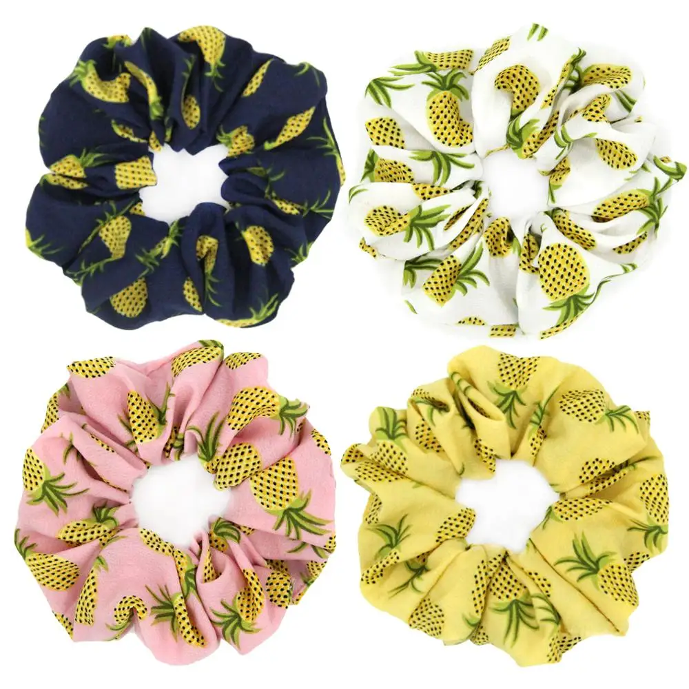 16 Styles Korean Women Hearwear Girls Hair Tie Fruit Lady Scrunchies Ponytail Hair Rope Pineapple Print Hair Accessories