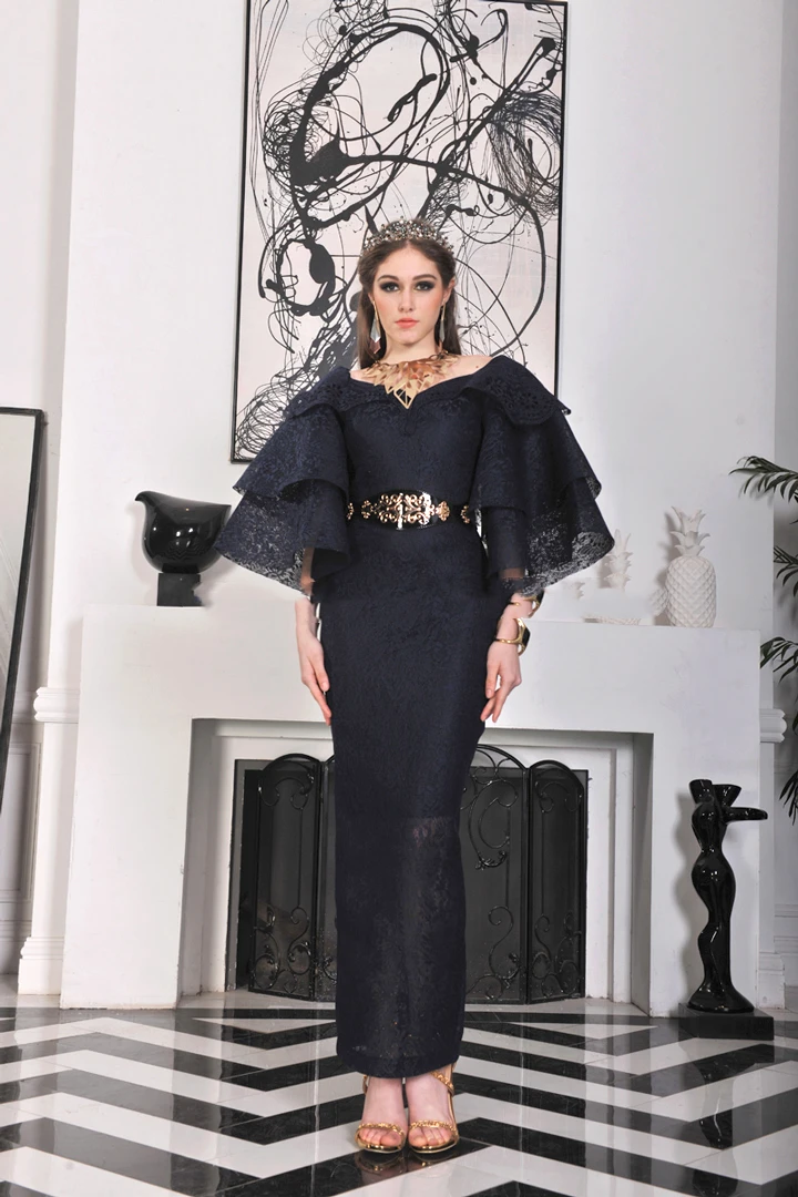 Vintage Black Straight Lace Formal Evening Dress Flare 3/4 Long Sleeves Ankle Length Prom Party Dresses Special Occasion Gowns