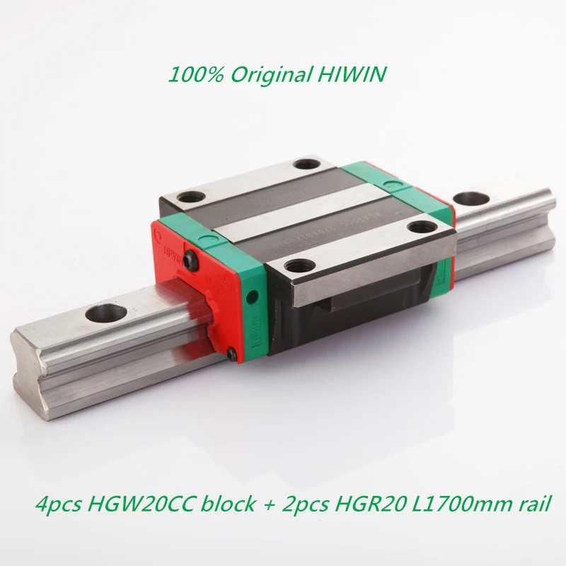 

4pcs ORIGINAL HIWIN HGW20CC linear flanged blocks + 2pcs HGR20 -1700mm linear guide rails