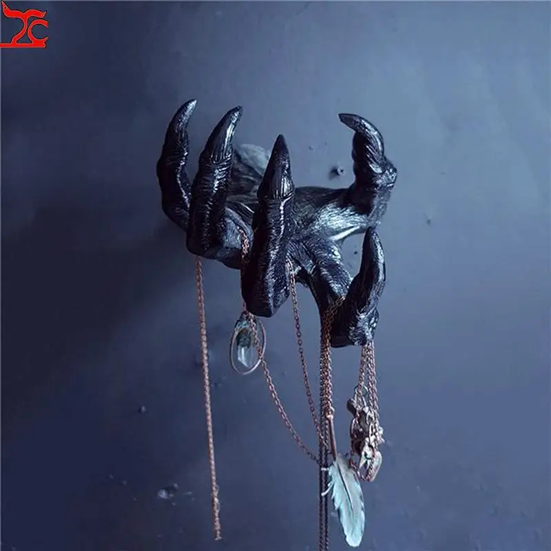 

Creativity Black Blue Witch's Hand Wall Hanging Statue Jewelry Display Stand Hand Model Ring Bracelet Necklace Hanging Organizer