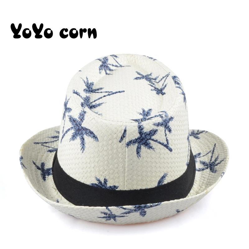 YOYOCORN Hot Sale Summer Straw Sun Hat Kids Beach Sun Hat Trilby Panama Hat Handwork For Boy Girl Children 4 colour