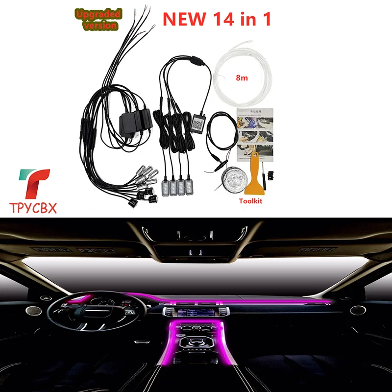 

14 in 1 car Ambient light RGB Fiber Optic Lights Colors Car Styling Decorative Atmosphere Lamps Car Interior Light APP control