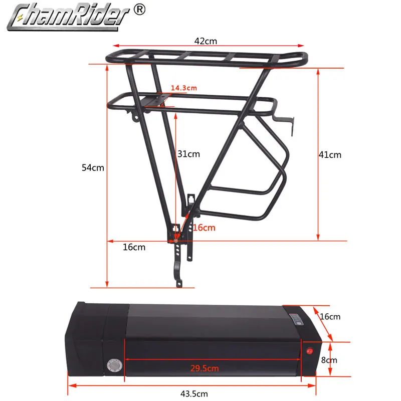 48V ebike battery case 36V 52V 60V 72V Electric bike battery box 5V USB Double Layer luggage rack 10S10P 13S9P 14S8P 16S7P 20S5P