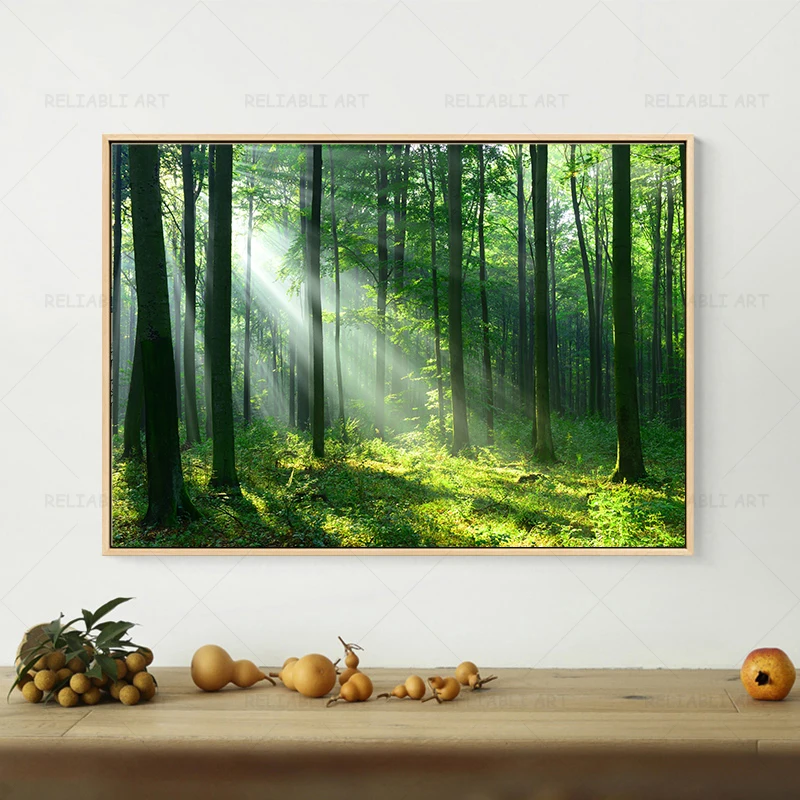 Sunshine Canvas Painting Path in the Green Forest Picture Wall Art Oil Painting Landscape Posters Prints for Living Room Decor