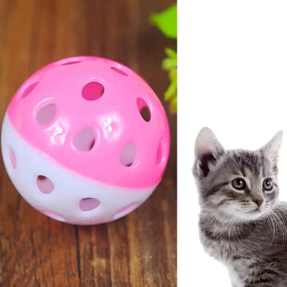 Plastic Puppy Cat Round Play Ball with Bell Pounces Chases Rattle Pet Chew Toys