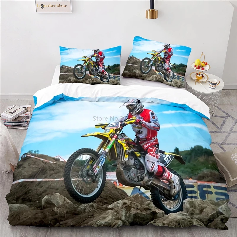 Stunt Off-road Motorcycle 3d Printed Bedding Set Duvet Cover Set with Pillowcase Twin Full Queen King Size Bedclothes Bed Linen