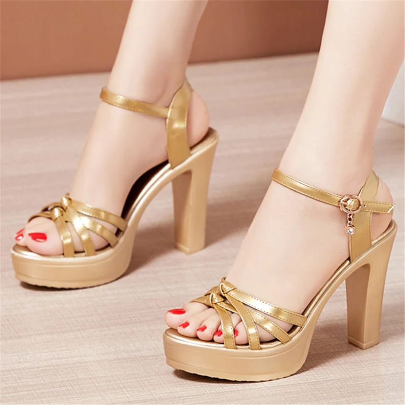 BEYARNE10CM Platform New All-Match Sexy Look Thin Sandals Square Heel Peep Toe High Heels Cheongsam Walk Show Women Shoes Big