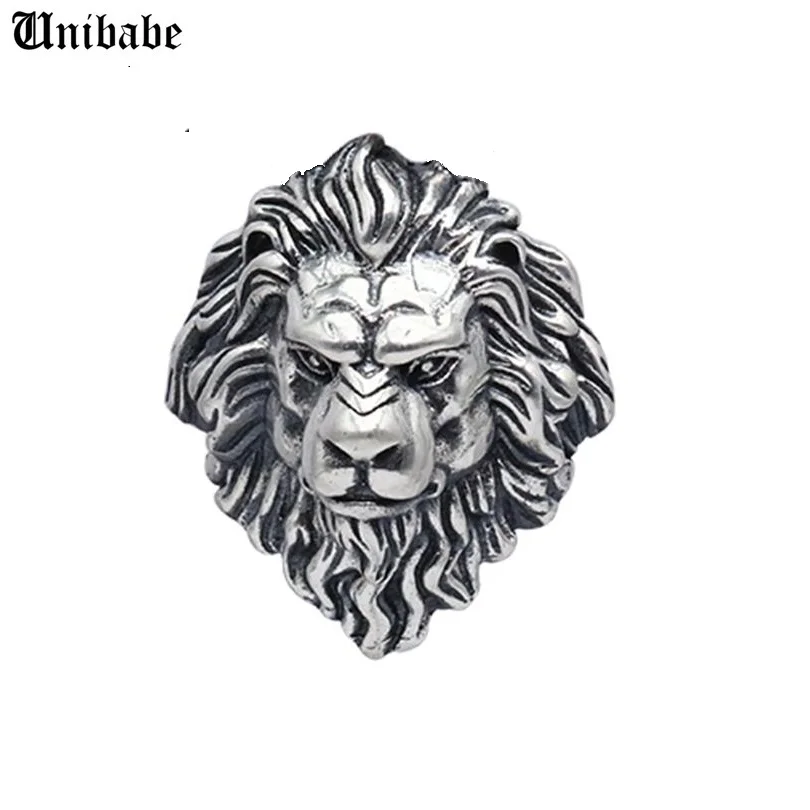 

Huge 925 Sterling Silver King of Lion Ring Mens Biker Punk Ring Pure Silver Ring S925 Lion Open Ring