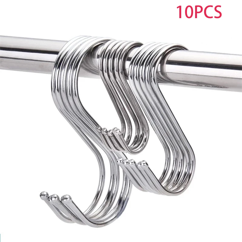 

10pcs Stainless Steel S-Shape Hook Kitchen Bedroom Multi-function Railing S Hanger Hook Clasp Holder Hooks Hanging Home Products