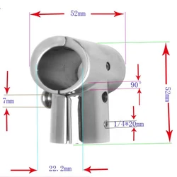 Corrosion Resistant Solid Boat Hand Rail Fittings 90 Degree Marine Stainless Steel Tee 0.87inch