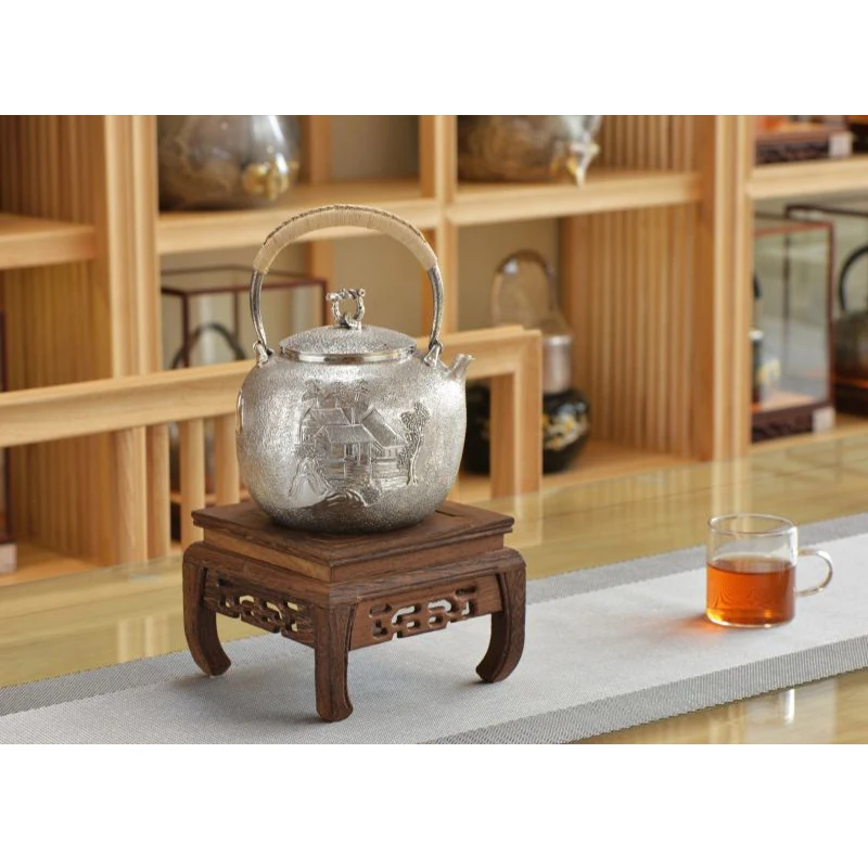 

Silver pot 999 sterling silver handmade tea set Japanese retro teapot kettle home tea ceremony Kungfu tea set 800ml