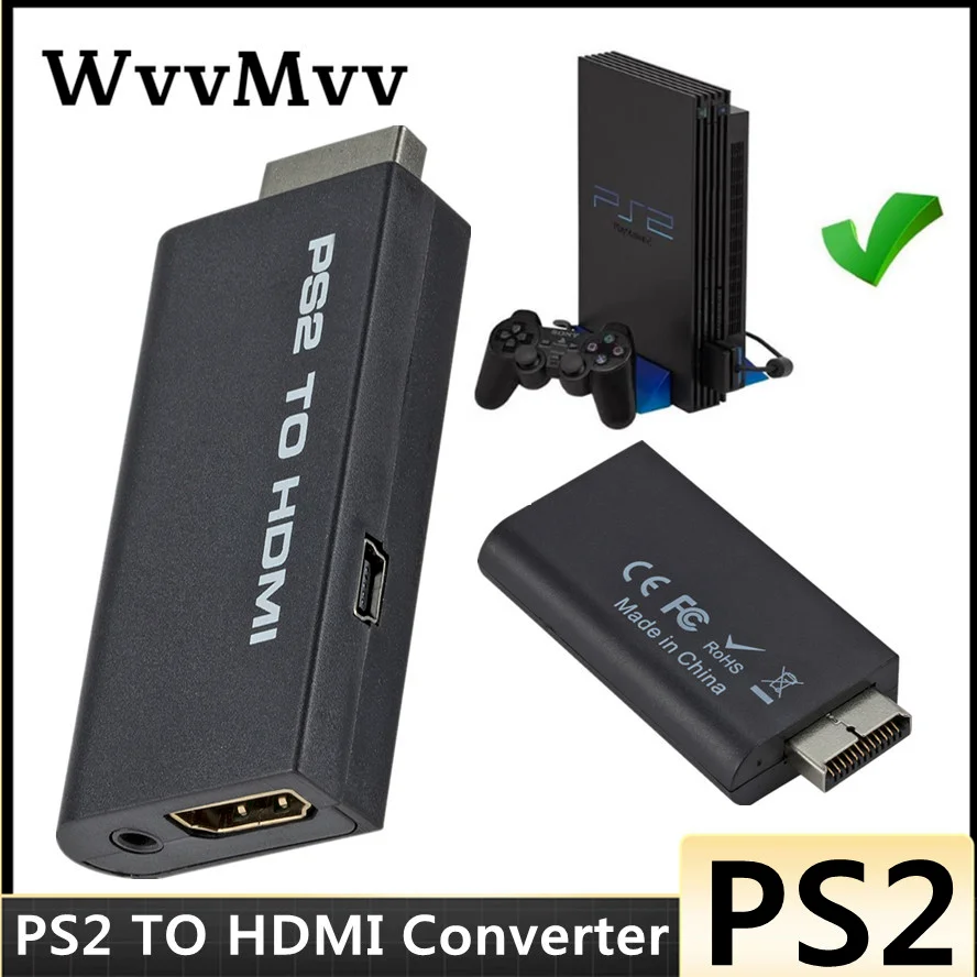 WVVMVV adattatore convertitore Audio Video da PS2 a HDMI compatibile 480i/480p/576i/adattatore convertitore da Wii a-compatibile Full HD 1080P