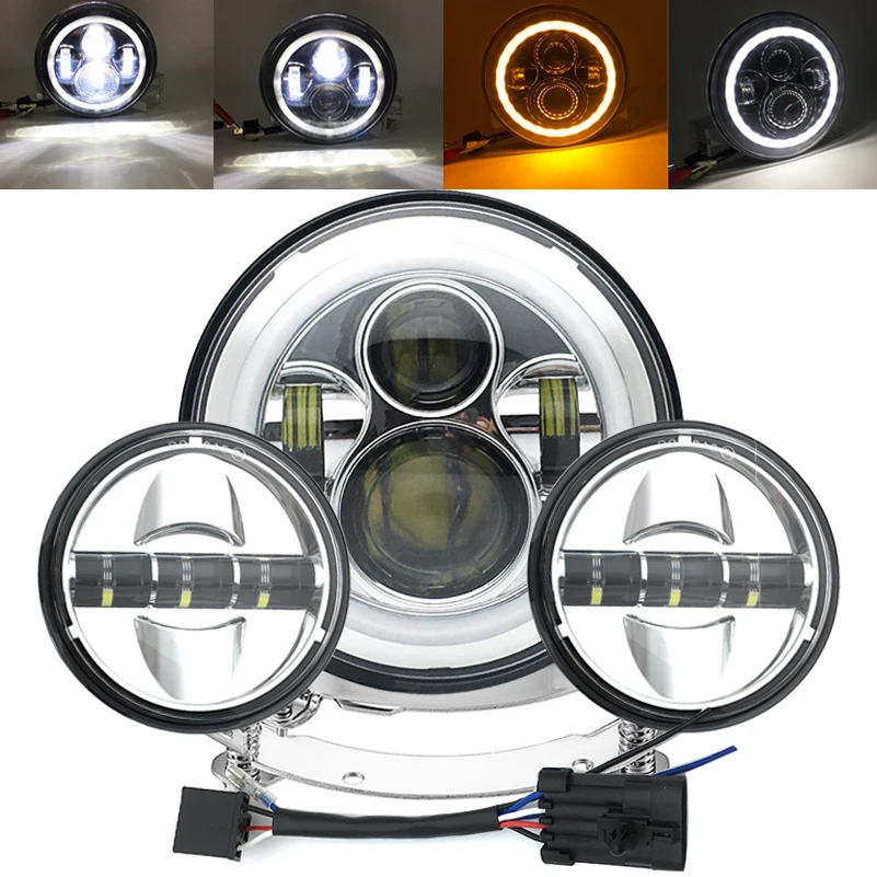 

7 Inch LED Headlight With 2 PCS 4.5 Inch Fog Lamps For Motorcycles with 7" Mounting Bracket & Wire adapter.