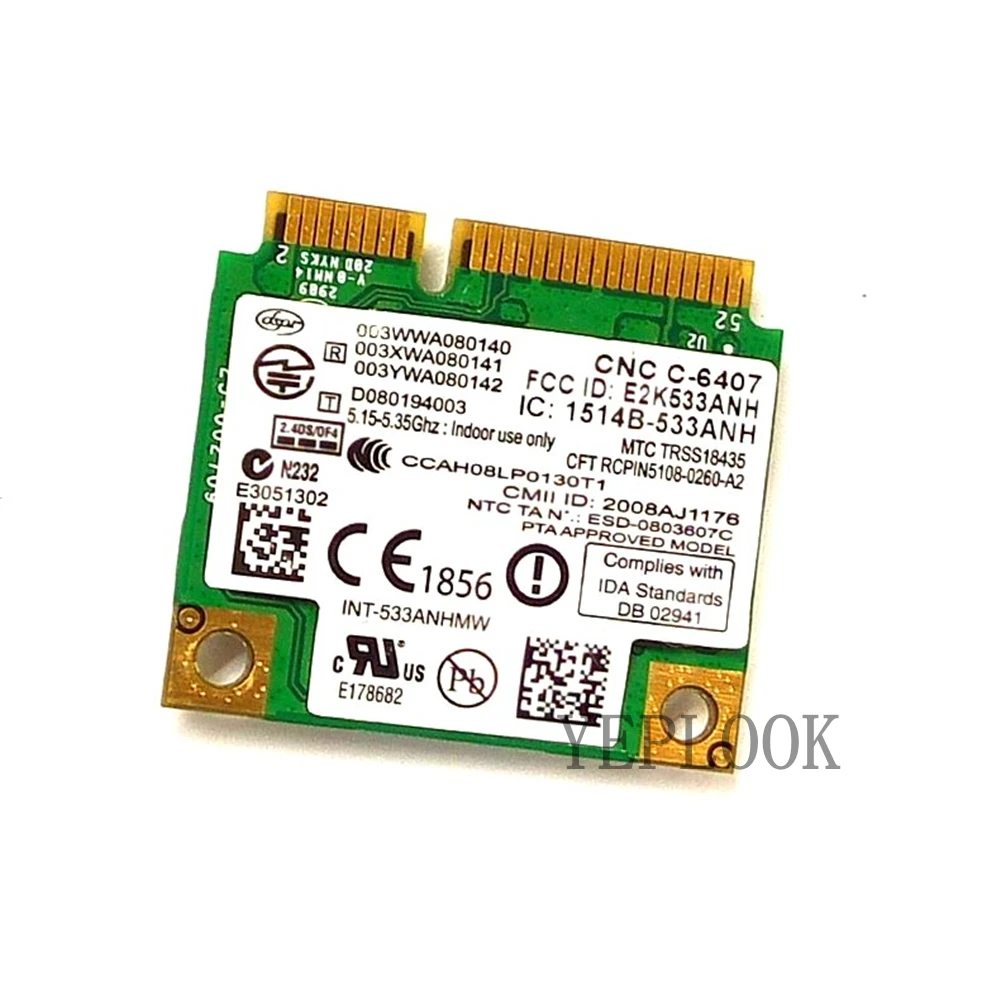 Cartão Wi-Fi para Lenovo, Dual Band, Mini PCI-E, T400S, L410, T510, T410, X201, X100E, W510, W701, 533AN, HMW, 450Mbps, 2.4G, 5GHz