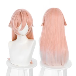 Game Genshin Impact Yan Fei Cosplay Wig Yanfei Gradient Pink White 60cm Heat Resistant Synthetic Hair Role Play Wigs + Wig Cap