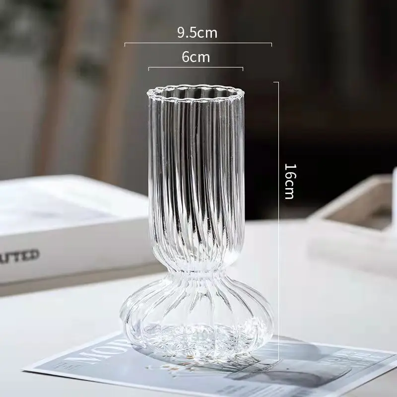 Striped Glass Vase Home decoration accessories Hydroponic terrarium Table living room decor Transparent glasses vases for flower