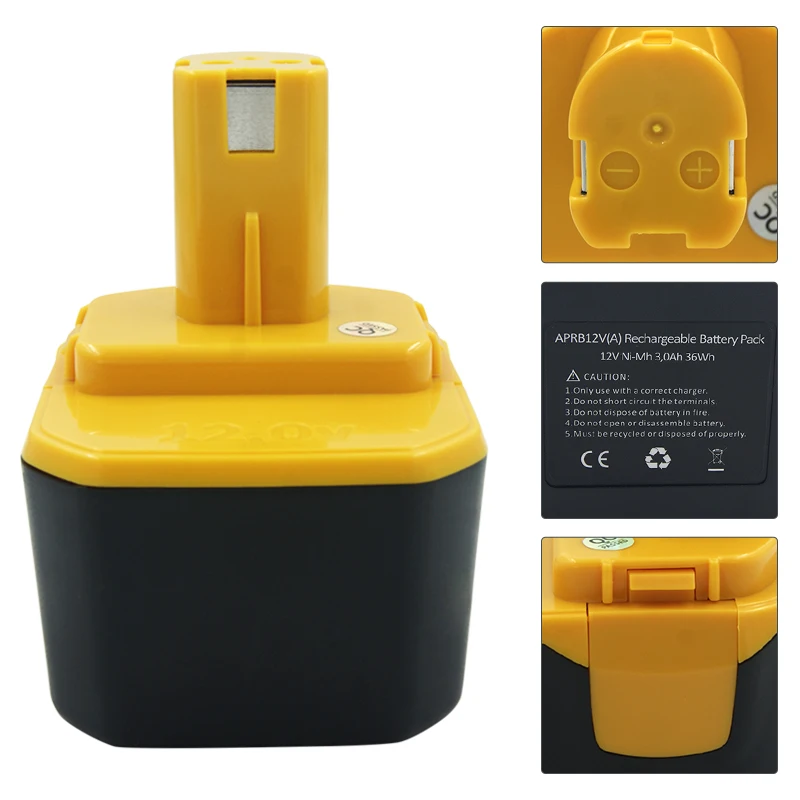 12V 3.0Ah NiMh Replacement Battery for Ryobi Cordless Drill Screwdriver B-1230H B-1222H B-1220F2 B-1203F2 1400652 BD-123 BD-122