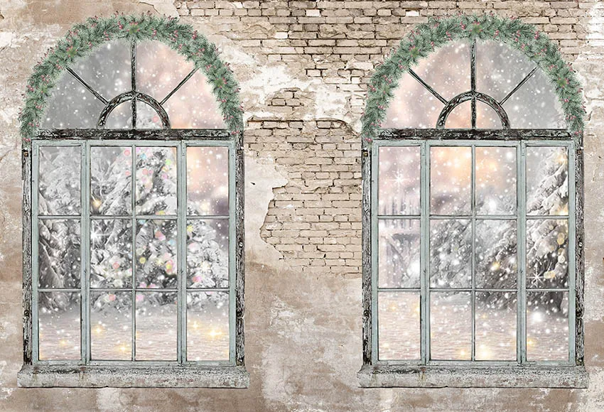 Mehofond Photography Background Brick Wall Winter Snowflake Christmas Window Kids Family Party Portrait Backdrop Photo Studio
