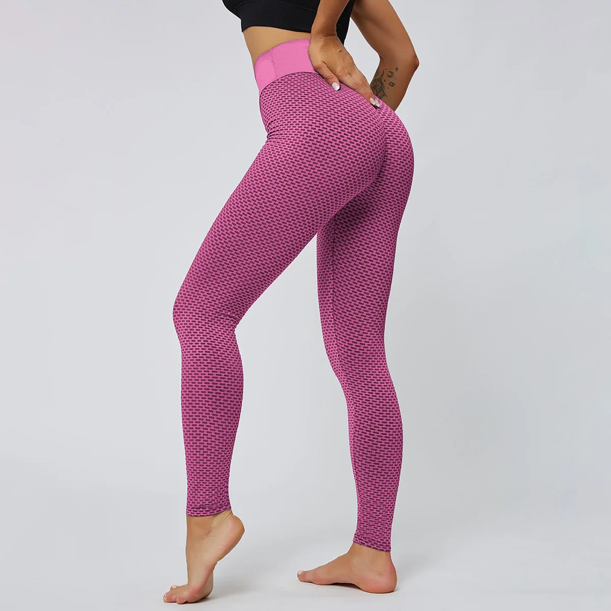 Yomay Yoga Leggings Jacquard Fitness Push Up Leggings Zomer Vrouwen Elastische Sweatpant Sport Running Workout Sexy Gym Broek