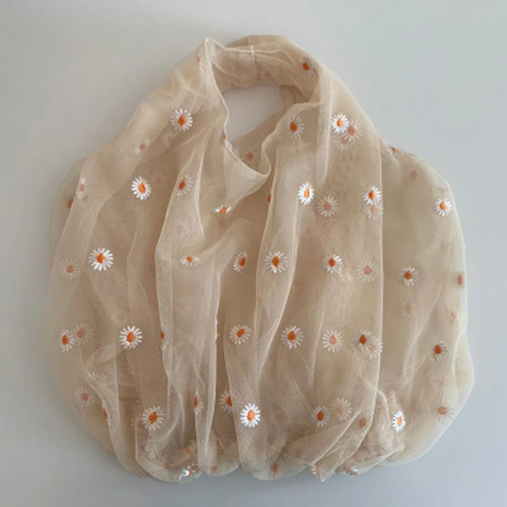 Sac à Main Brodé de Fleurs en Organza, Décontracté, Pliable, pour le Recyclage, Shopping, pour Femme, Sacs d\'Épicerie, pour les Voyages, pour