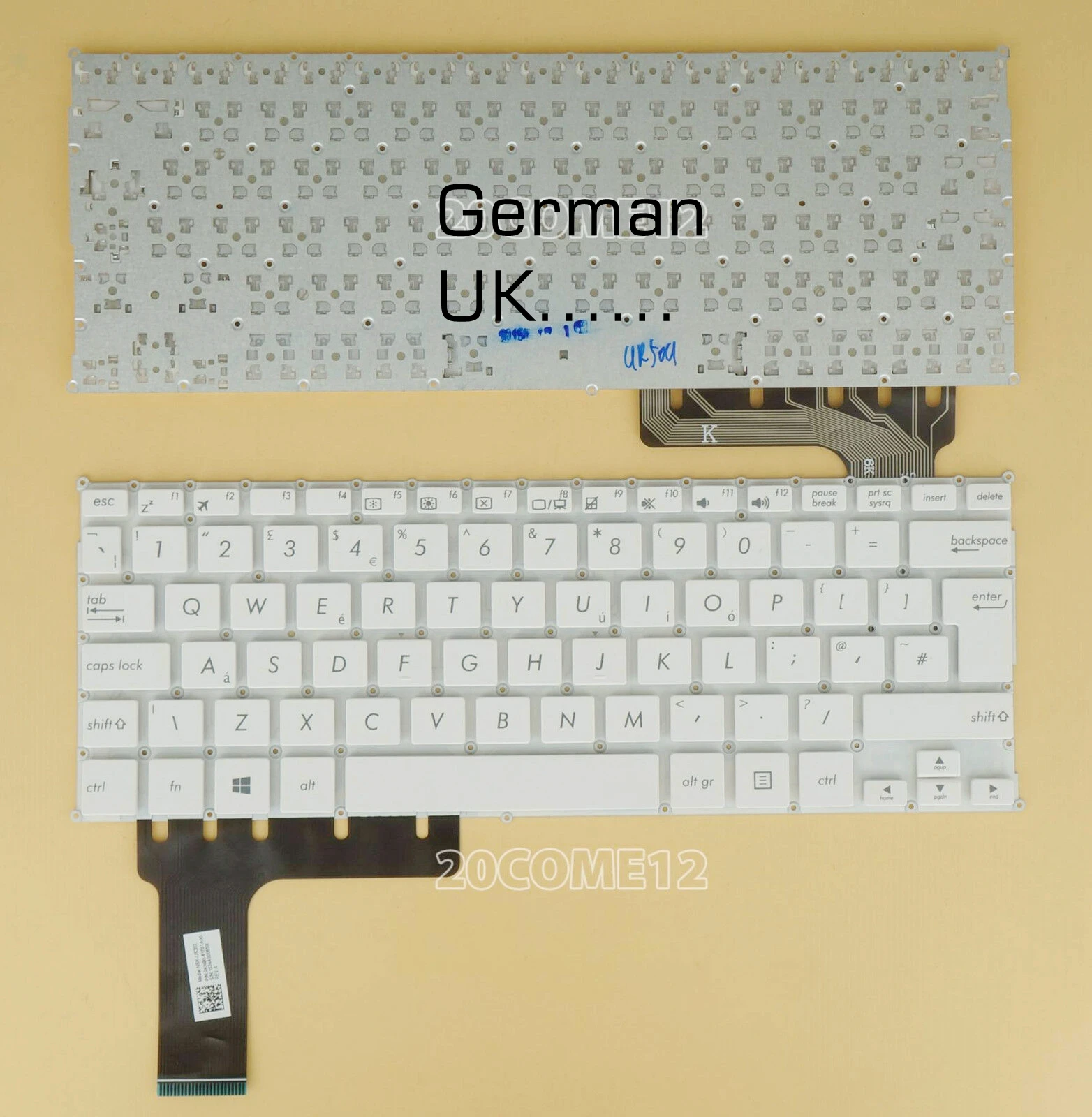 UK German Keyboard For Asus VivoBook E202M E202MA E202S E202SA E203MA TP201SA TP210SA 0KNL0-1122GE00 Black / White