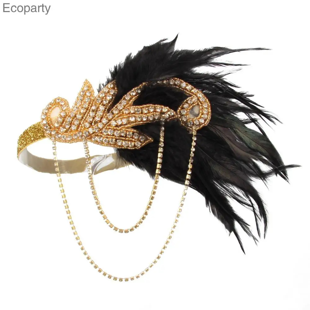 Diadema elástica de gran Gatsby para fiesta de disfraces, Flapper, perlas de marfil, 1920s