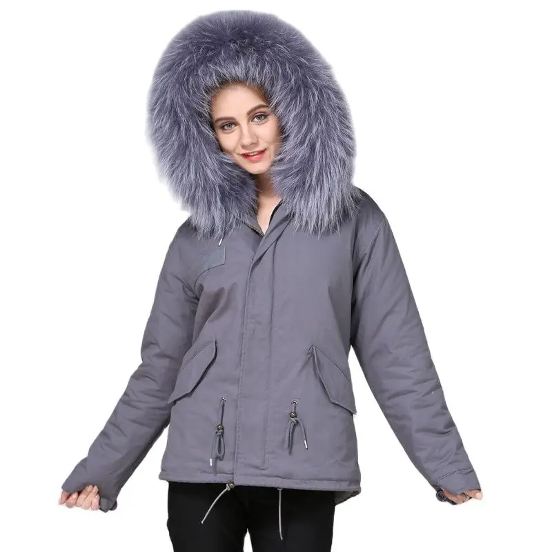 

Grey Short Fur Parka Casual Wear Grey Faux Fur Lined MR MRS Furs Winter Wear Eouropean Wear