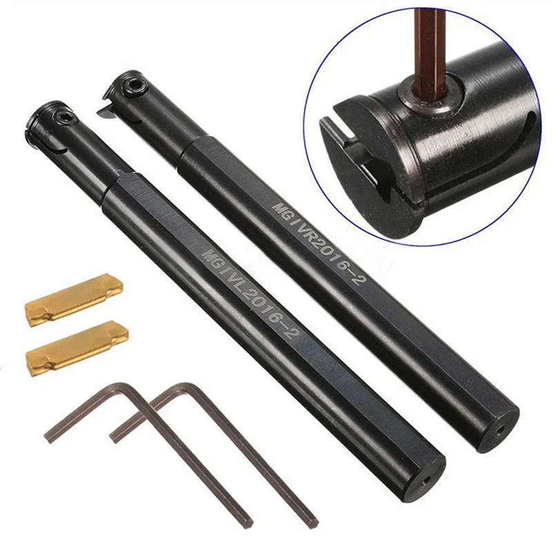 2PCS 5/8 "MGIVR2016-2 MGIVL2016-2 เครื่องกลึงโลหะบาร์เซาะร่องตัดเครื่องมือ 2PCS MGMN200-G NC3020 ใส่