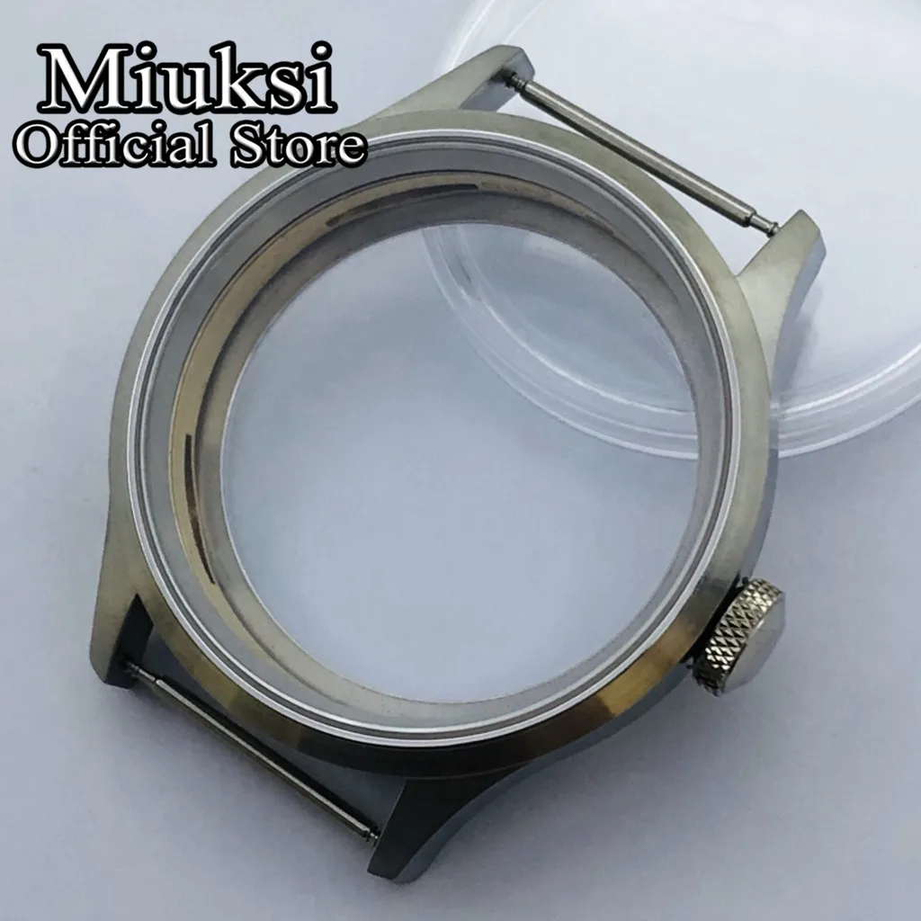 

Miksi 43mm silver brushed stainless steel watch case sapphire glass fit ETA6497 6498 Seagull ST3600 ST3620 ST36 series movement