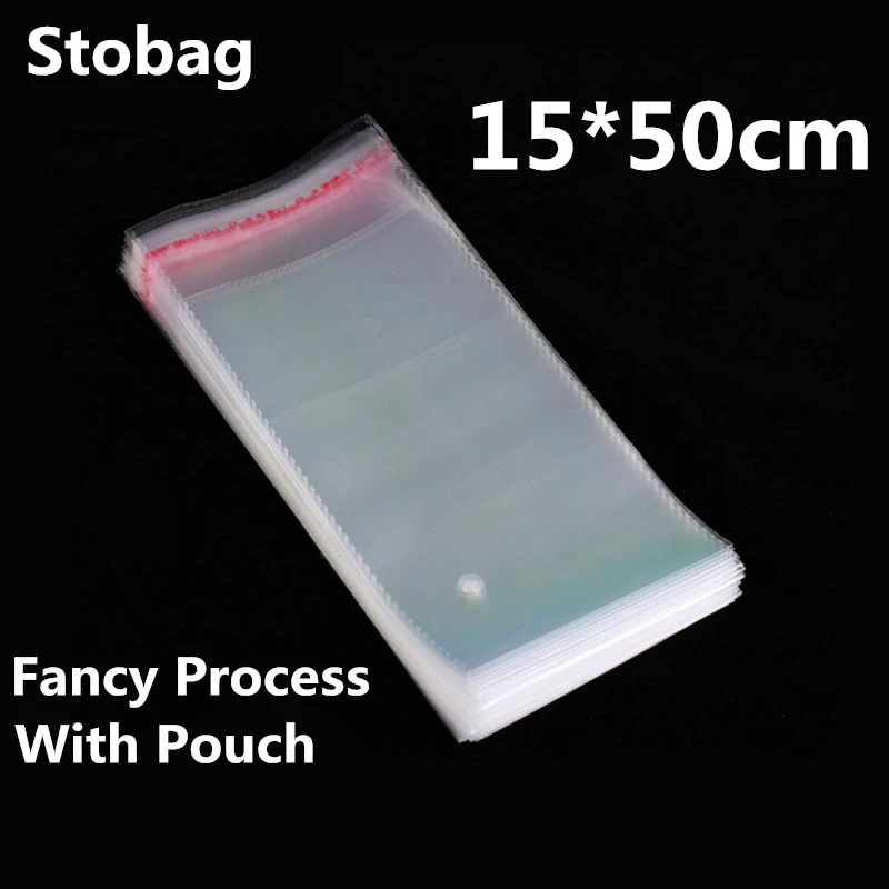 

100pcs 15*50cm Clear Transparent Self Adhesive Resealable Opp Food Candy Cookie Jewelry Gift Bags Packing Card Sock Plastic Bag