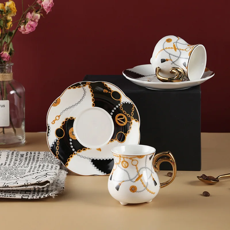 LingAo-Nordic Ins Ceramic Coffee Cup, Retro Small Luxury Dish Set