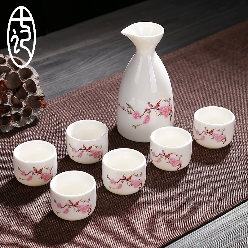 Chiese simple ceramic liquor bottle distiller spirit cups Japanese small white wine pot sake set barware gift box drinkware