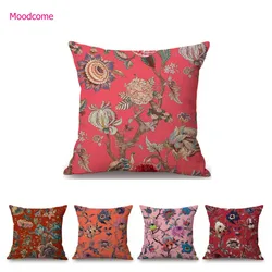 Pink Red Orange Beautiful Flower Pattern Wallpaper Art Design Sofa Decoration Pillow Case Cotton Linen Chair Cushion Cover