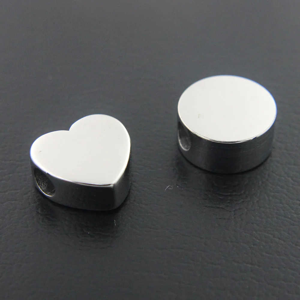 Never Fade 316l Stainless Steel Full Polished Shinning Custom Logo Round Heart Bead Charms For Bracelet Jewelry Making