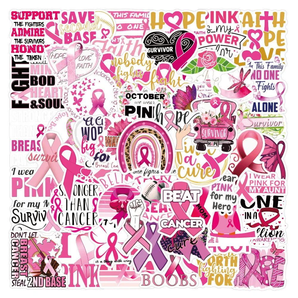 10/50PCS Pink Ribbon Charity Action Inspirational Graffiti Stickers For Guitar Skateboard Snowboard Luggage Decals Sticker