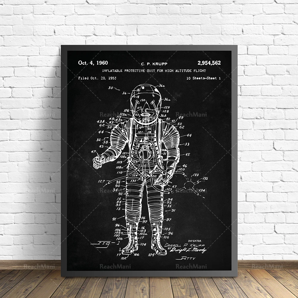 Space Patent Set of 4, Spacecraft Patent, Satellite Poster, Space Wall Art, Astronaut Suit