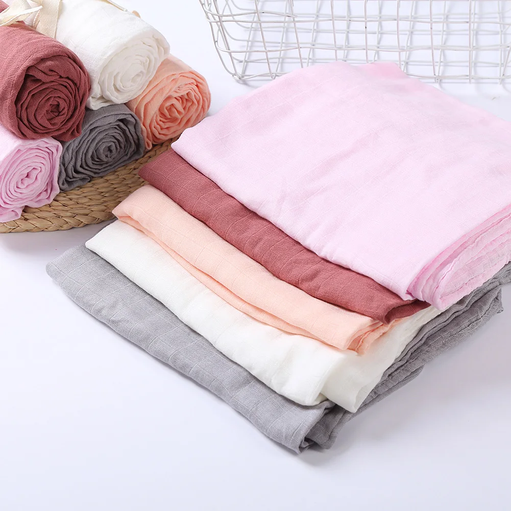 Solid Bamboo Cotton Baby Receiving Blanket Infant Kids Swaddle Wrap Bath Sleeping Warm Quilt Bed Cover Muslin Boy Girl Blankets