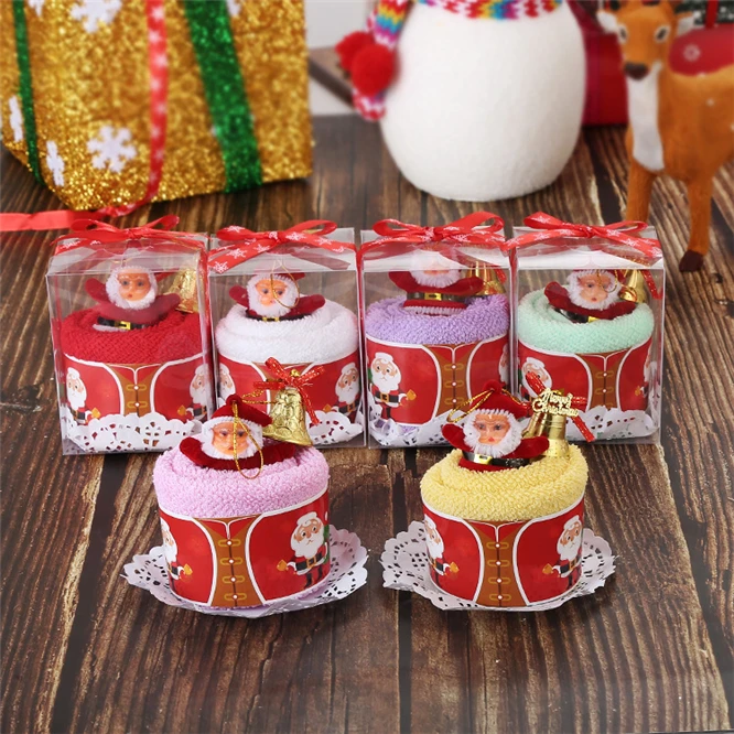 10sets High Quality Santa Claus Christmas Cake Modelling Cotton Towel Creative Gifts Christmas decoration Activity giveaway