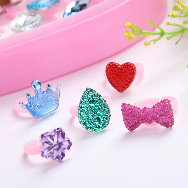 12/24/36 Pcs Fashion Kids Rings Jewelry Child Adjustable Cartoon Rings For Girls Flower Heart Alloy Finger Ring Toy Party Gift