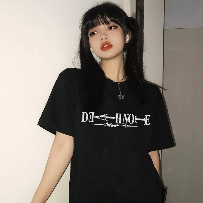 Death Note Letter Print Vintage Women's T-shirt Punk Streetwear Short Sleeve Casual Clothes Dark Top Gothic Harajuku Graphic Tee