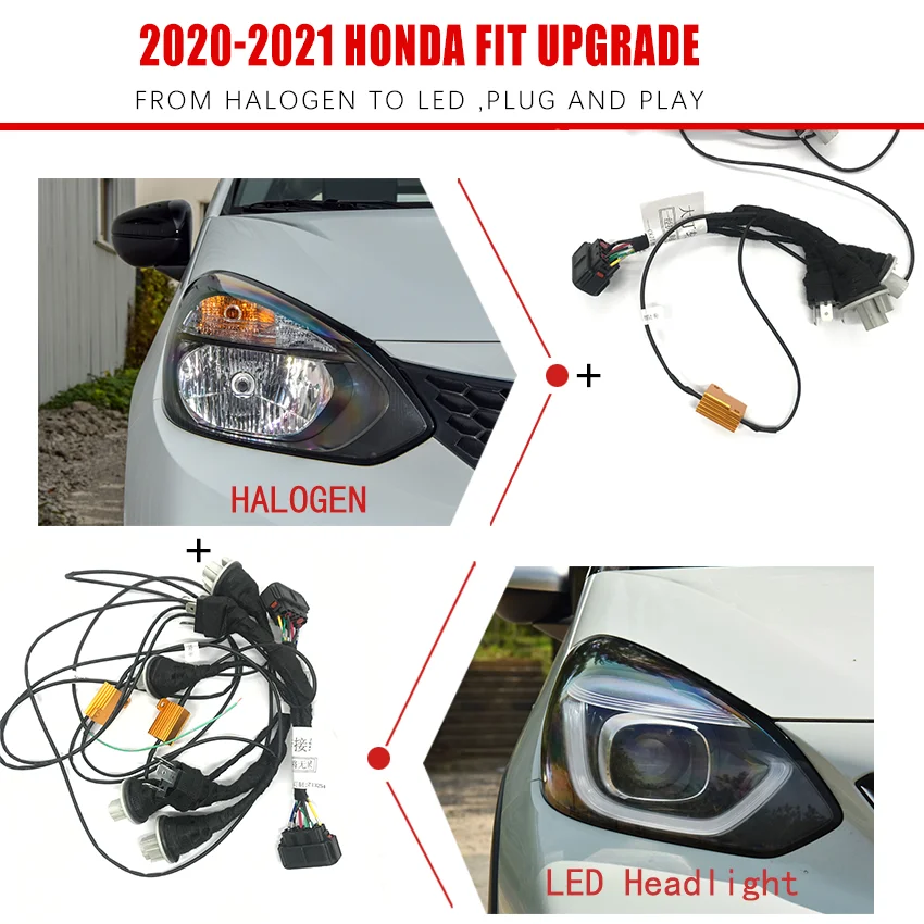 Car Headlight Modification Upgrade Transfer Wire Harness Headlamp Modify For Honda 20-21 FIT From Halogen To LED Play And Plug