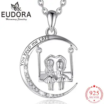 Eudora 100% 925 스털링 실버 두 자매 스윙 펜 던 트 목걸이 절묘 한 보석 여자 친구 cyd759에 적합