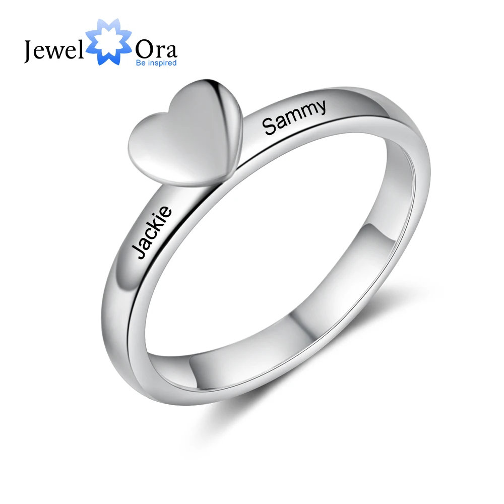 JewelOra Personalized Heart Ring with Engraving Name Customized Wedding Engagemen Rings for Women Anniversary Promise Gifts