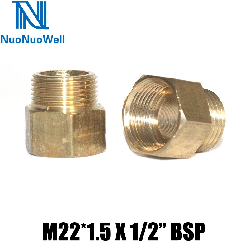 NuoNuoWell M22 * 1.5X1/2 \'\'gwint BSP mosiężne złącze reduktora pralka pistolet na wodę mosiężny Adapter nawadnianie ogrodu